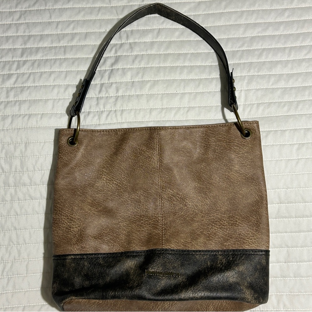 Montana West Brown Two Tone Western Hobo Vegan Leather Tote Shoulder Bag Purse